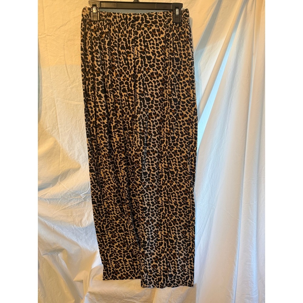 Emme Jordan‎ Leopard Print Wide Leg Pants Elastic Waist Animal Print Tan Black
